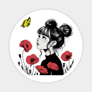 Girl with yellow butterfly Magnet